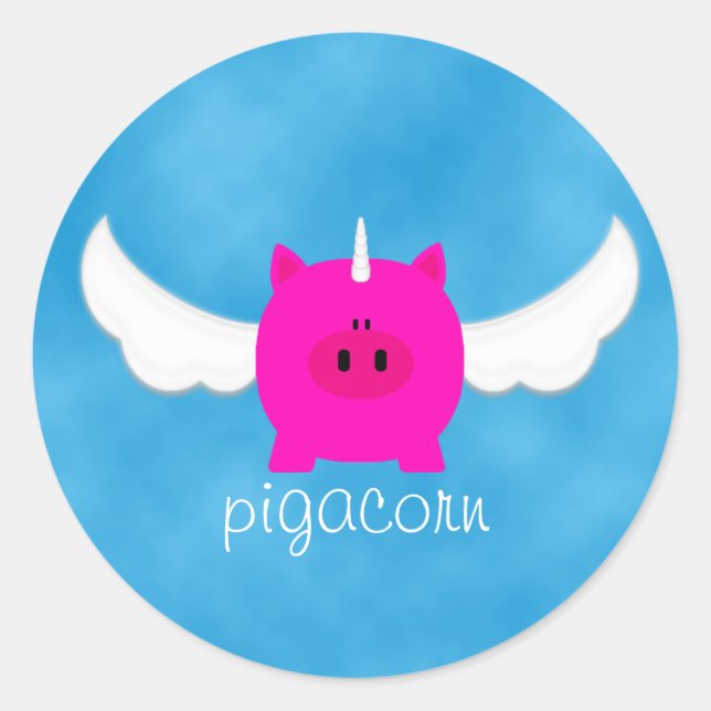 Adesivo Redondo Voando Pigacorn (Frente)