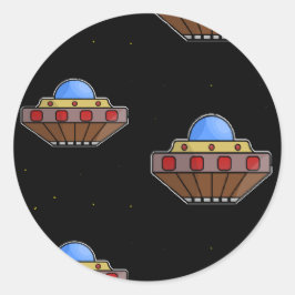 Adesivo Redondo Voando ufo no espaço preto