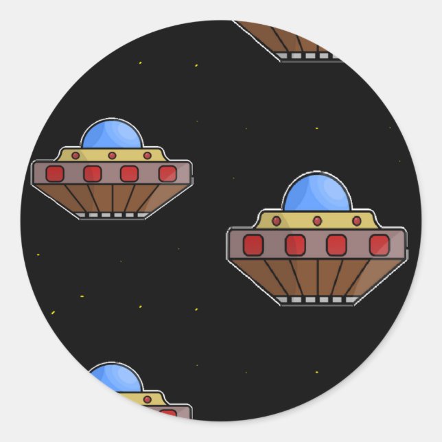 Adesivo Redondo Voando ufo no espaço preto (Frente)