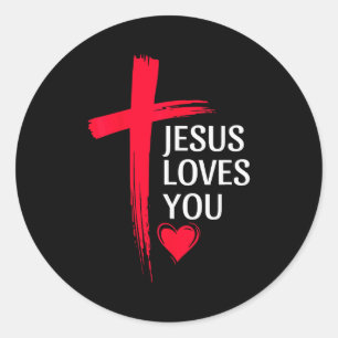 Adesivo Redondo Você é Amado por Jesus Desenho de Cruz de Amor Cri