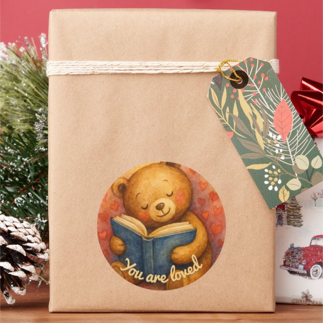 Adesivo Redondo Você É Amado - Um Bloco De Urso Bonito (Feriado)