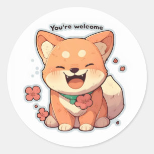 Adesivo Redondo Você é Bem-vindo Cachorro Anime Feliz