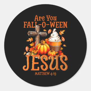 Adesivo Redondo Você é Fall-o-ween Jesus Mateus 4 19 Halloween C