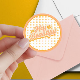 Adesivo Redondo Você é linda, rosa e laranja, dos anos 60