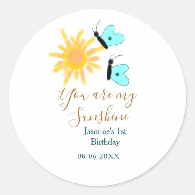 Adesivo Redondo Você é minha borboleta azul-alaranjada (Frente)