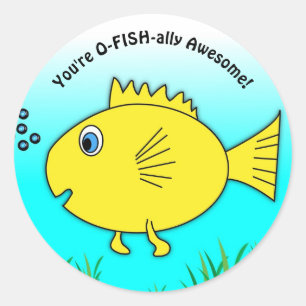 Adesivo Redondo Você é O-Fish-ally Incrível Nadando Peixe de Ou