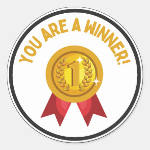 Adesivo Redondo Você é um ganhador de ouro e uma fita vermelha núm