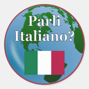 Adesivo Redondo Você fala o italiano? no italiano. Bandeira &