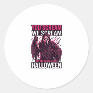 Adesivo Redondo Você Grita Nós Fantasma de Halloween Faca Sangrent