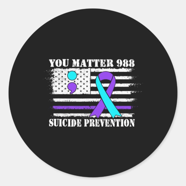 Adesivo Redondo Você Problema 988 Prevenção Suicida Bandeira Ameri (Frente)