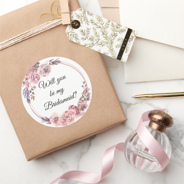 Adesivo Redondo você será minha dama de honra? casamento geométric (Presentear)