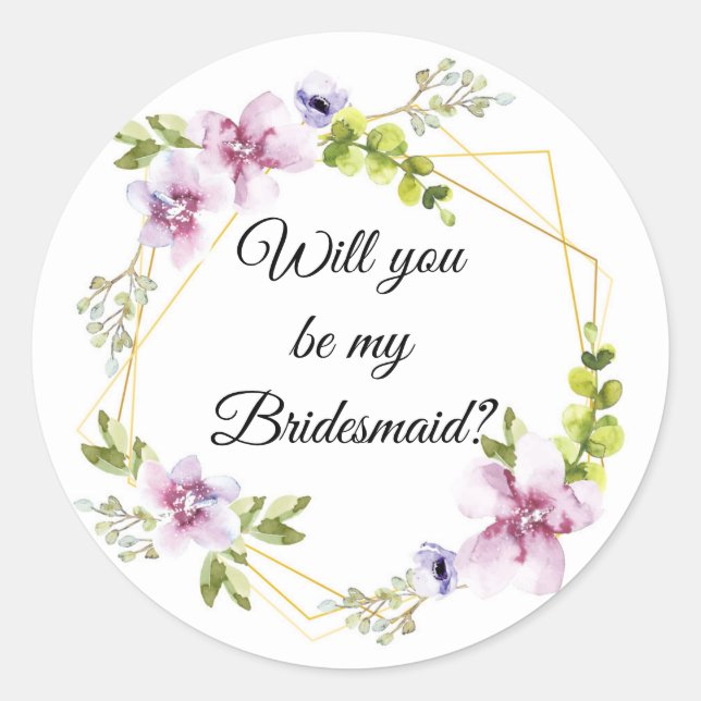 Adesivo Redondo você será minha dama de honra? flores rosa-choque (Frente)