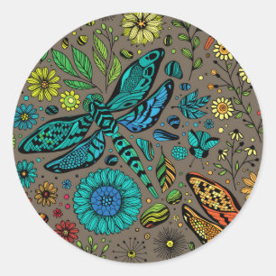 Adesivo Redondo Voe, voe libélula em marrom