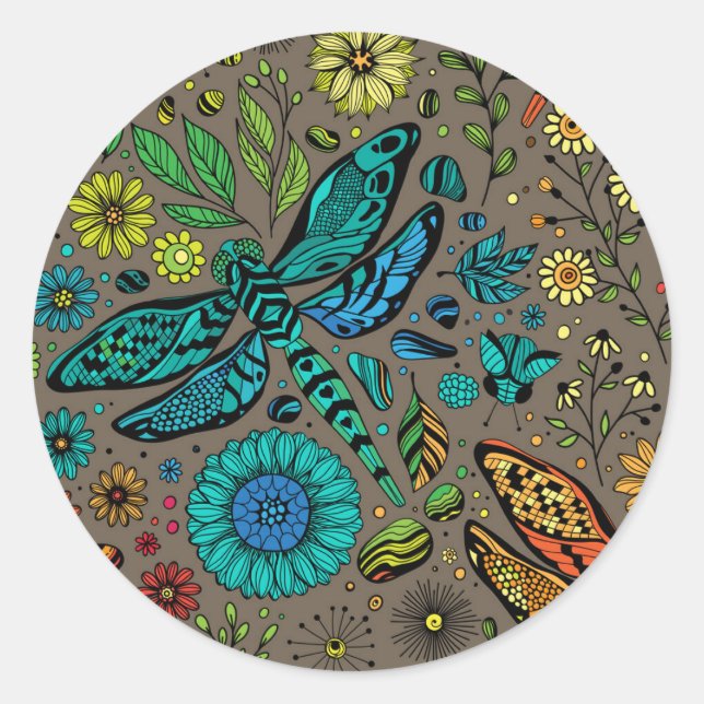 Adesivo Redondo Voe, voe libélula em marrom (Frente)