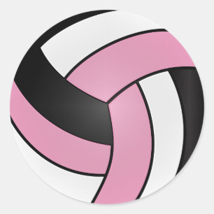 Adesivo Redondo Vôlei Rosa Bebê, Branco e Preto