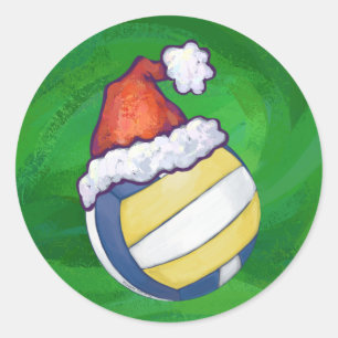 Adesivo Redondo Voleibol com chapéu do Natal