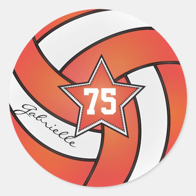 Adesivo Redondo Voleibol Laranja e Branco | DIY Nome e número (Frente)