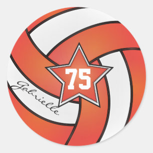 Adesivo Redondo Voleibol Laranja e Branco   DIY Nome e número