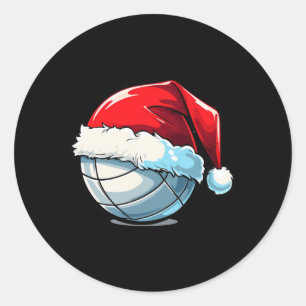 Adesivo Redondo Voleibol Natal Santa Hat Engraçado Voleibol Lo