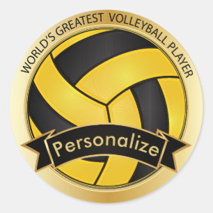 Adesivo Redondo Voleibol ouro Amarelo e Negro   DIY Name