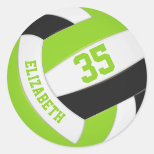 Adesivo Redondo voleibol personalizado preto de verde limão bonit