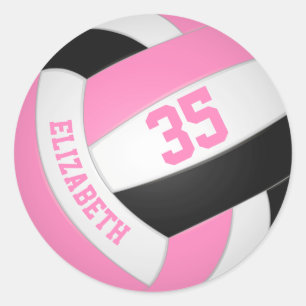 Adesivo Redondo voleibol personalizado preto-rosa fofinho