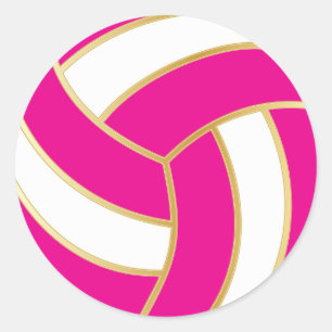 Adesivo Redondo Voleibol Rosa, Dourado e Branco