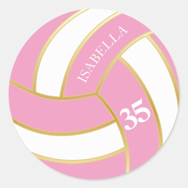 Adesivo Redondo Voleibol rosa, Dourado e branco - Personalizar (Frente)