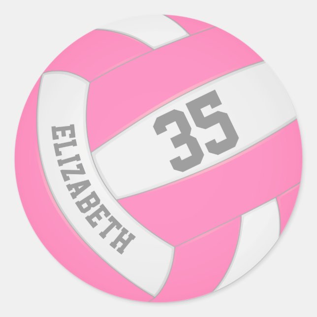 Adesivo Redondo voleibol rosa e branco (Frente)
