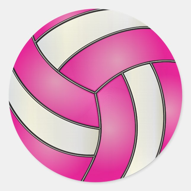 Adesivo Redondo Voleibol Rosa Quente e Branco (Frente)