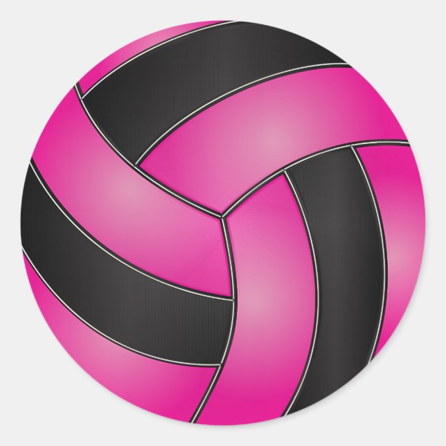 Adesivo Redondo Voleibol Rosa Quente e Negro (Frente)