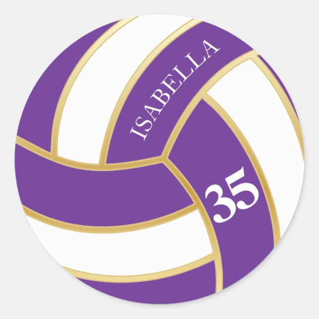 Adesivo Redondo Voleibol roxo, Dourado e branco- Personalizar (Frente)