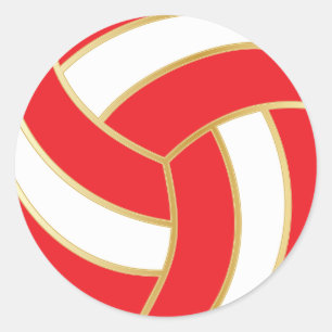 Adesivo Redondo Voleibol vermelho, Dourado e branco