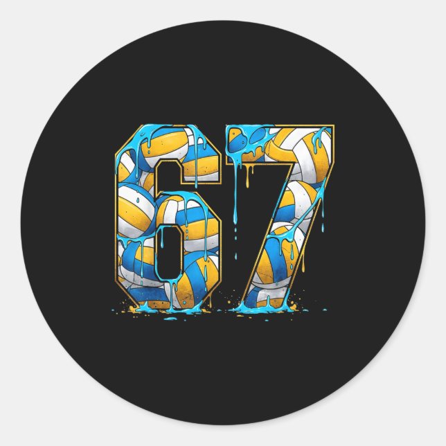 Adesivo Redondo Volleyball 67 Six Seven Srt Funny Gen Alpha Z Meme (Frente)