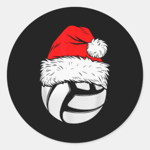 Adesivo Redondo Volleyball de Natal Bola Chapéu do Papai Noel Xmas