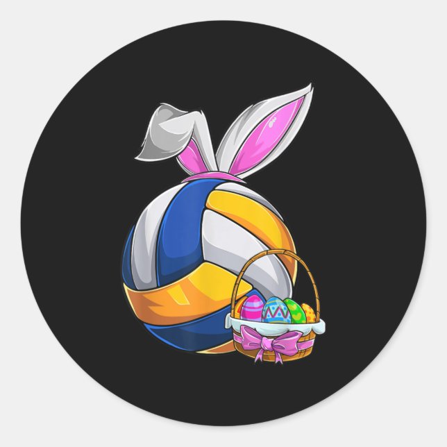 Adesivo Redondo Volleyball Easter Bunny Ears Easter Eggs Hunting B (Frente)