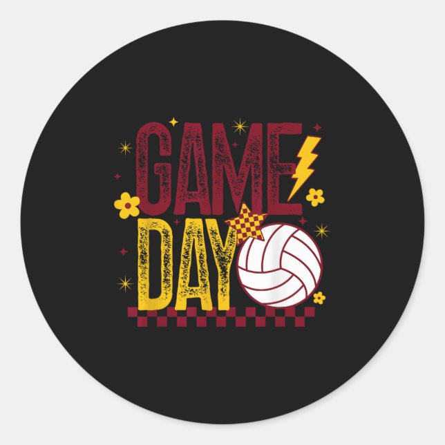 Adesivo Redondo Volleyball Game Day Retro Girls Volleyball Mom Mar (Frente)