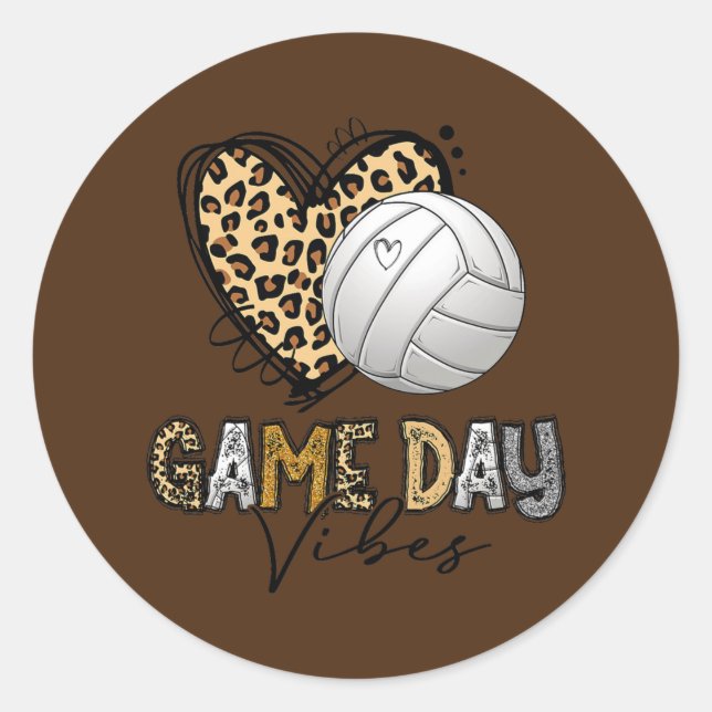Adesivo Redondo Volleyball Game Day Vibes Leopard Volleyball Mom (Frente)