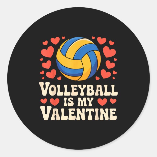 Adesivo Redondo Volleyball Is My Valentine Romantic Valentines Day (Frente)