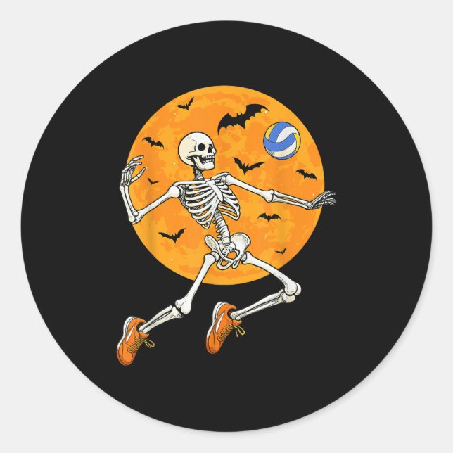 Adesivo Redondo Volleyball Skeleton Soky Boys Halloween Volleyball (Frente)