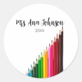 Adesivo Redondo Voltar à escola: lápis coloridos adicionar nome an