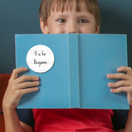 Adesivo Redondo Voltar às aulas tema de caderno inicial do nome