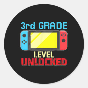 Adesivo Redondo Voltar às Aulas Video Gamer Nível 3º Ano Desbloque