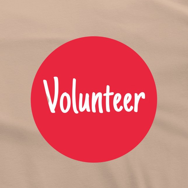 Adesivo Redondo Voluntário Simples Vermelho e Branco (Red and white Volunteer sticker badge.)