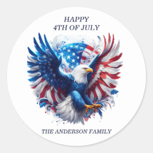 Adesivo Redondo Voo da Águia Americana Careca Feliz 4 de Julho