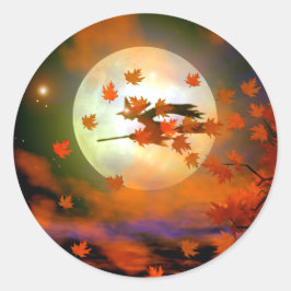Adesivo Redondo Voo da Bruxa de Halloween