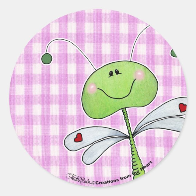 Adesivo Redondo Voo Dragão em Gingham Rosa (Frente)