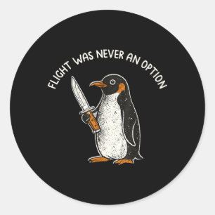 Adesivo Redondo Voo Era Uma Opção Pinguim Engraçado Com Faca
