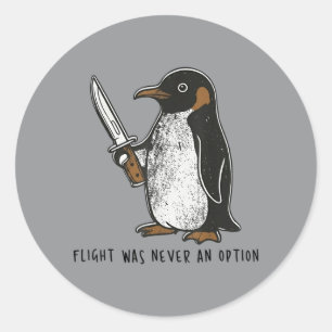 Adesivo Redondo Voo Nunca Foi Uma Opção Pássaro Sarcástico Pinguim