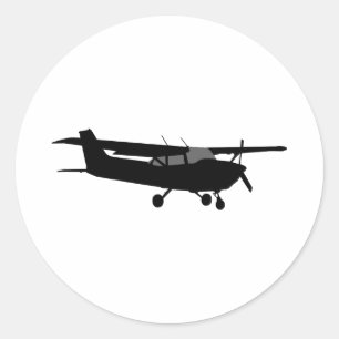 Adesivo Redondo Vôo preto clássico da silhueta de Cessna dos